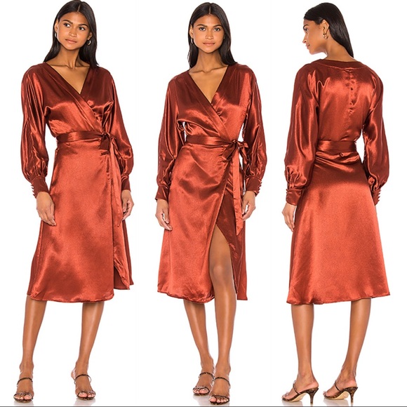 LPA Dresses & Skirts - Revolve LPA Piper Wrap Dress in Copper Size Small